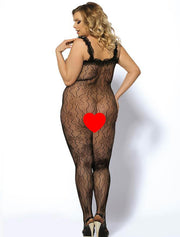 Grande Taille Catsuit dos nues resille bretelle en dentelle Bodystockings
