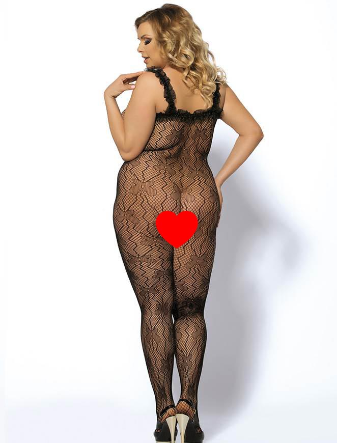 Grande Taille Catsuit dos nues resille bretelle en dentelle Bodystockings