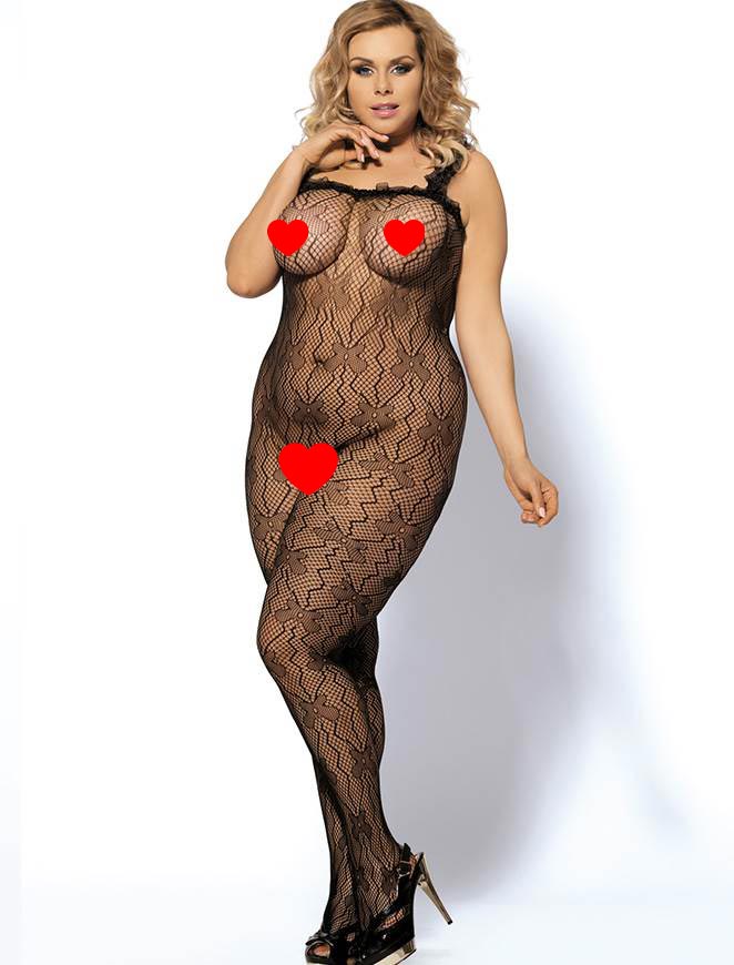 Grande Taille Catsuit dos nues resille bretelle en dentelle Bodystockings