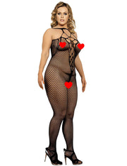 Grande Taille Catsuit dos nues resille Bodystockings Nylon ouvert