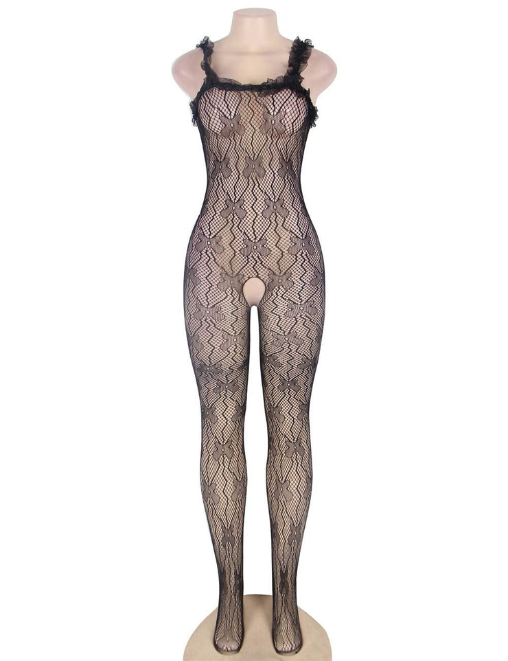 Grande Taille Catsuit dos nues resille bretelle en dentelle Bodystockings