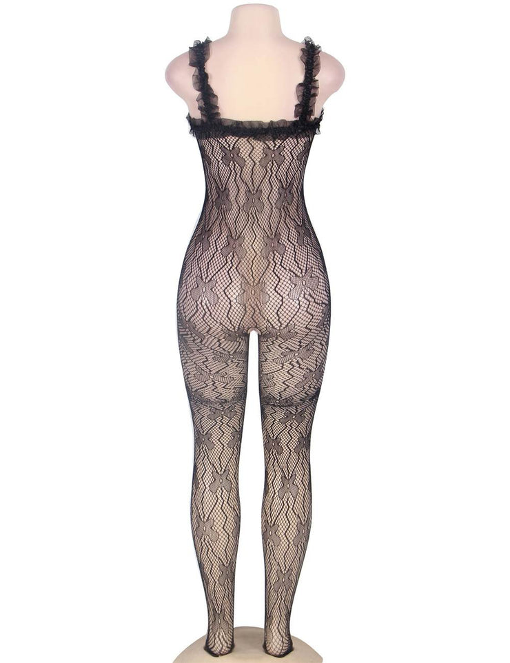 Grande Taille Catsuit dos nues resille bretelle en dentelle Bodystockings