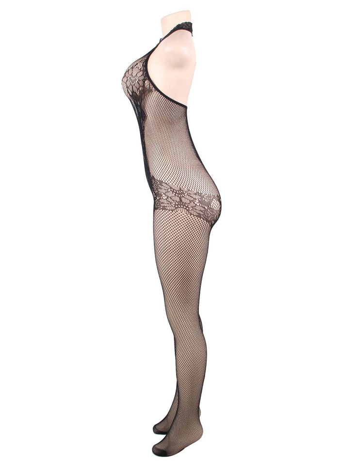 Catsuit dos nues resille col roulé en dentelle Bodystockings