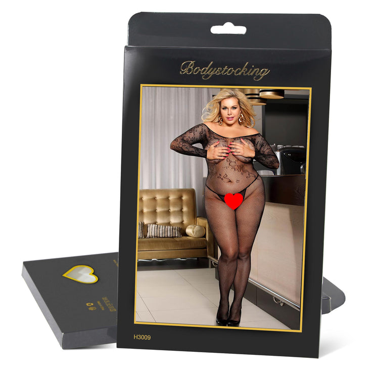 Grande Taille Catsuit dos nues resille floral Bodystockings