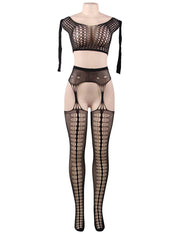 Grande Taille Catsuit Manches longues dos nues fendue sexy Bodystockings
