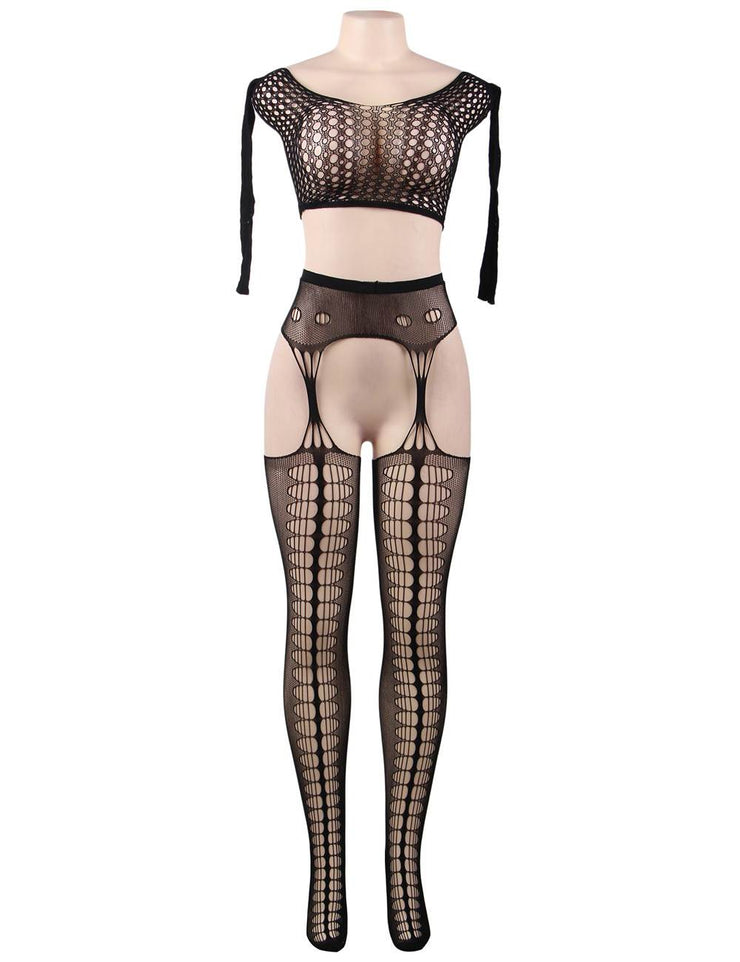Grande Taille Catsuit Manches longues dos nues fendue sexy Bodystockings