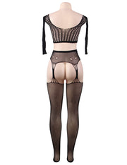 Grande Taille Catsuit Manches longues dos nues fendue sexy Bodystockings