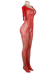 Catsuit Bodystockings Résille & Dentelle ouvert Floral Rouge