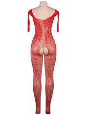 Catsuit Bodystockings Résille & Dentelle ouvert Floral Rouge
