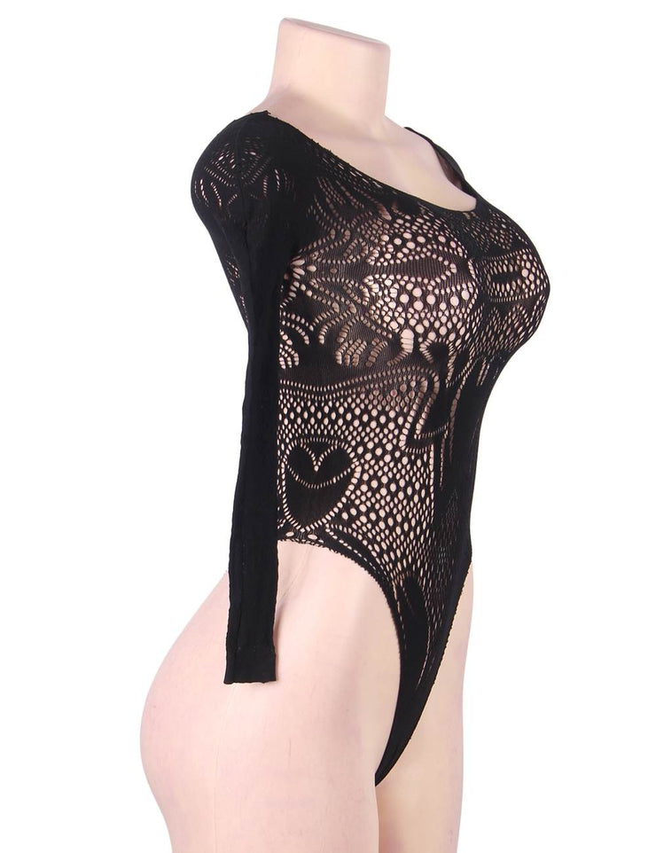 Grande Taille Body résille à manches longues à épaules dénudées