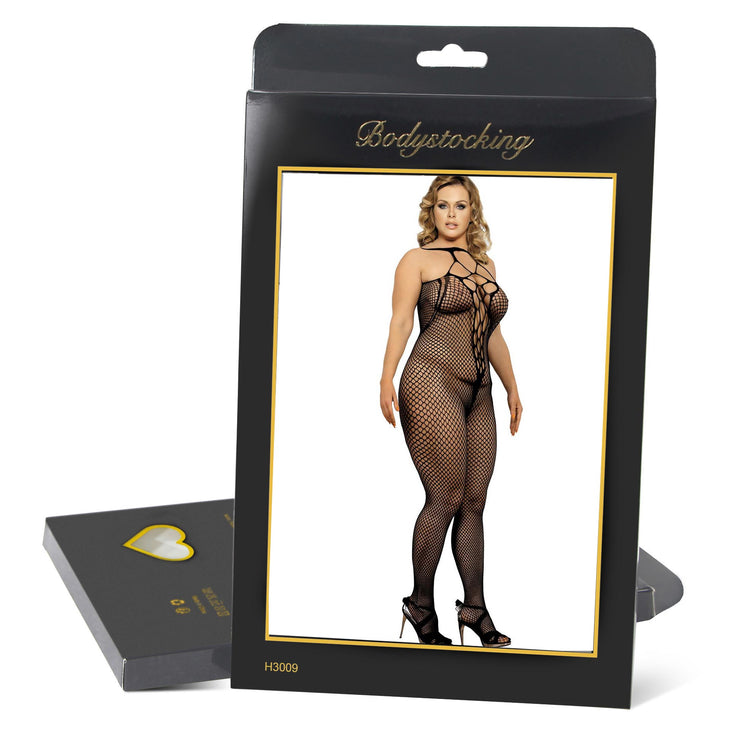 Grande Taille Catsuit dos nues resille Bodystockings Nylon ouvert