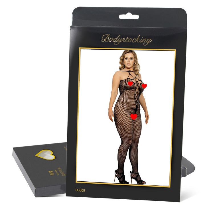 Grande Taille Catsuit dos nues resille Bodystockings Nylon ouvert