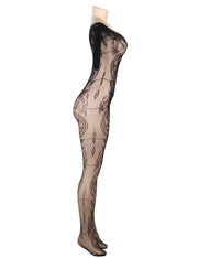 Catsuit Bodystockings Résille & Dentelle ouvert Floral Noir