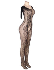 Catsuit Bodystockings Résille & Dentelle ouvert Floral Noir
