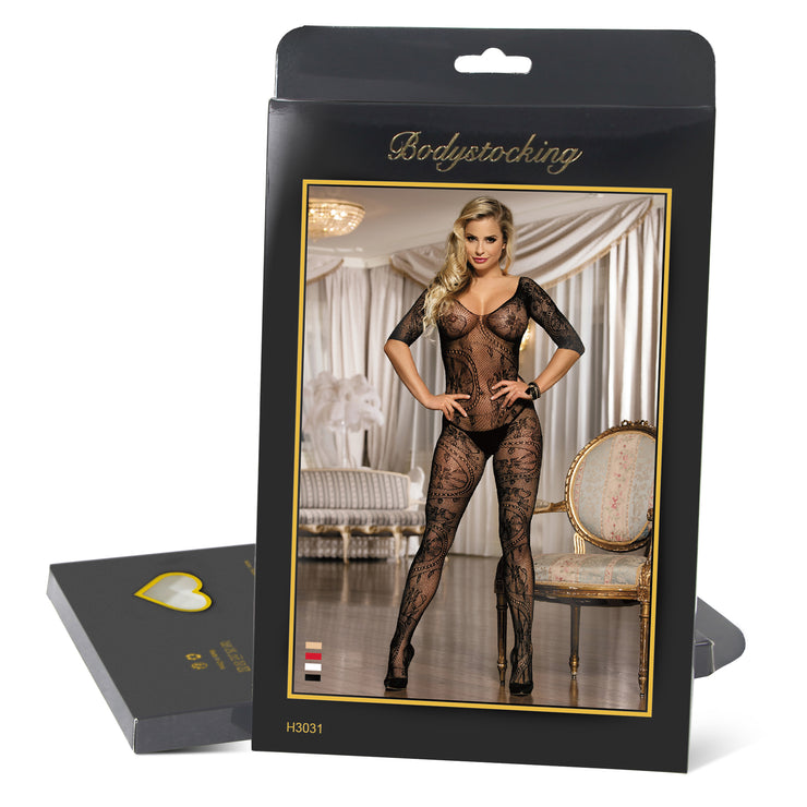 Catsuit Bodystockings Résille & Dentelle ouvert Floral Noir