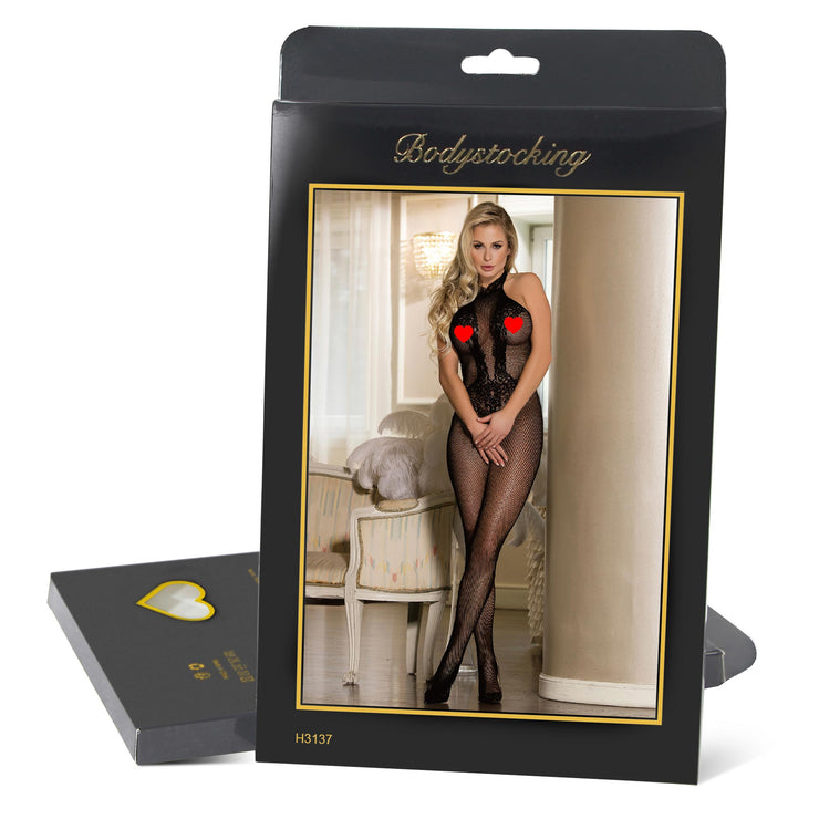 Catsuit dos nues resille col roulé en dentelle Bodystockings