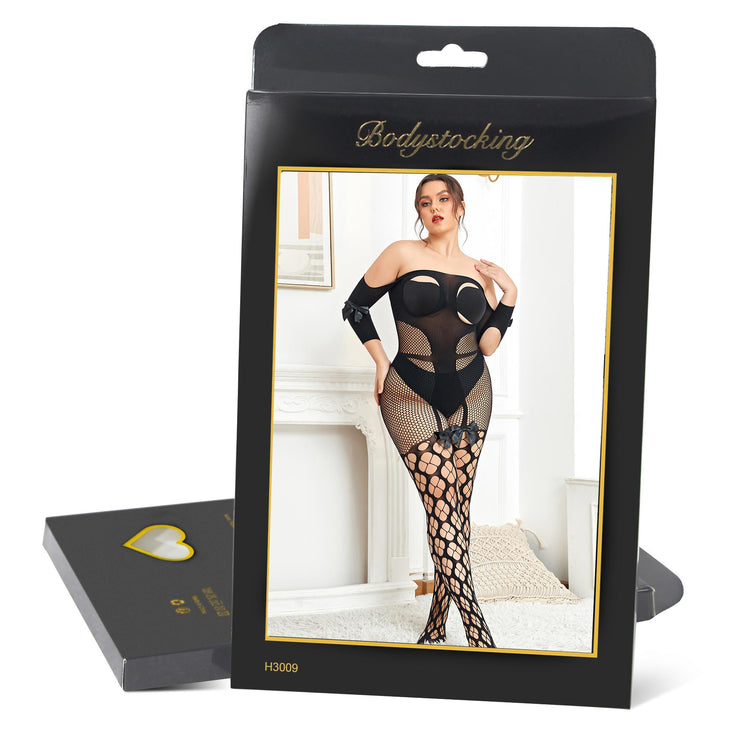 Grande Taille Catsuit dos nues fantaisie trefles Bodystockings