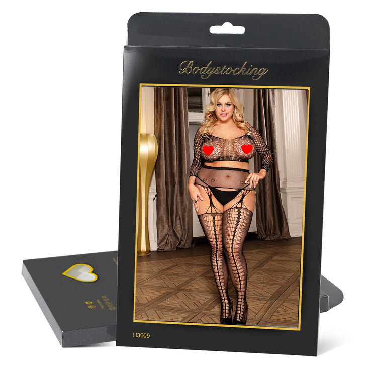 Grande Taille Catsuit Manches longues dos nues fendue sexy Bodystockings