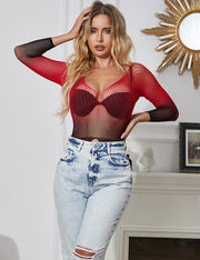Bodystocking Résille Extensible Dégradé Bicolore Noir Et Rouge