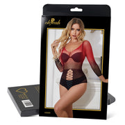Bodystocking Résille Extensible Dégradé Bicolore Noir Et Rouge