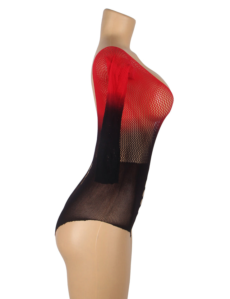 Bodystocking Résille Extensible Dégradé Bicolore Noir Et Rouge