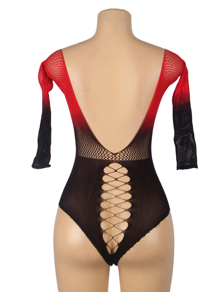 Bodystocking Résille Extensible Dégradé Bicolore Noir Et Rouge