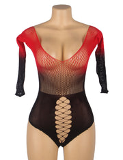 Bodystocking Résille Extensible Dégradé Bicolore Noir Et Rouge
