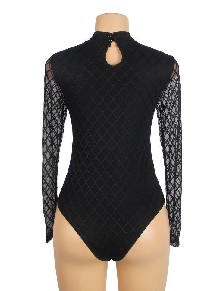 Body minimaliste noir manches longues en maille à col montant