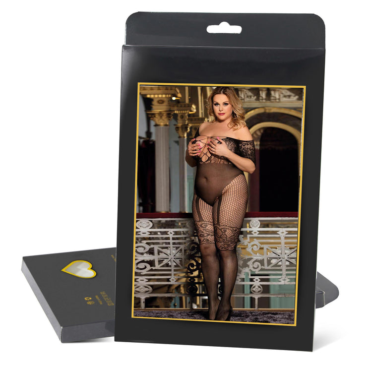 Grande Taille Catsuit dos nues abstrait Scoop Bodystockings
