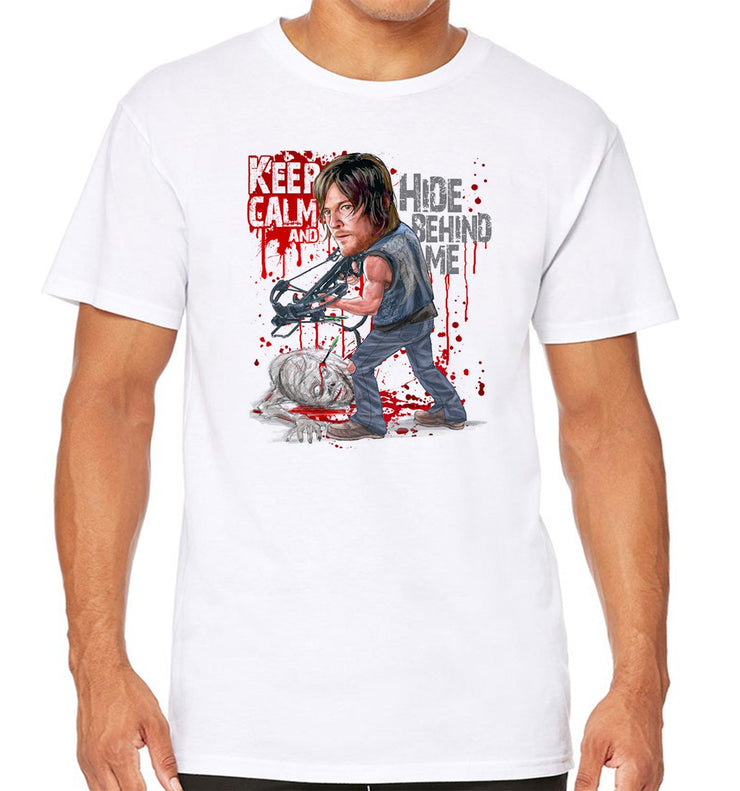 T-Shirt Blanc Walking Dead - Daryl Keep Calm and hide