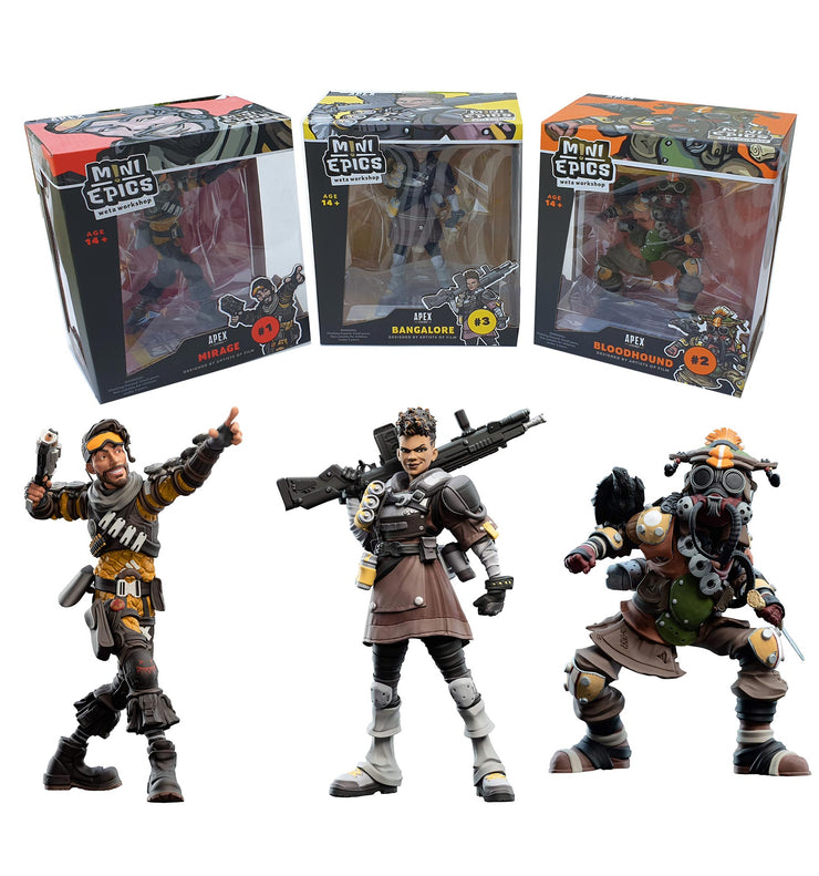 Pack Apex Legends - 3 Figurines Mini Epics Banga / Mirage / Blood 18cm - Artist Deluxe