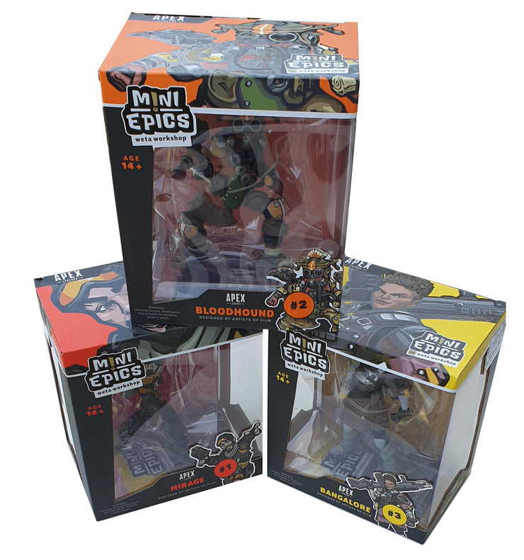 Pack Apex Legends - 3 Figurines Mini Epics Banga / Mirage / Blood 18cm - Artist Deluxe