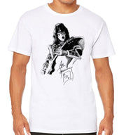 T-Shirt Blanc Rock - Ace Frehley Art Draw Signature