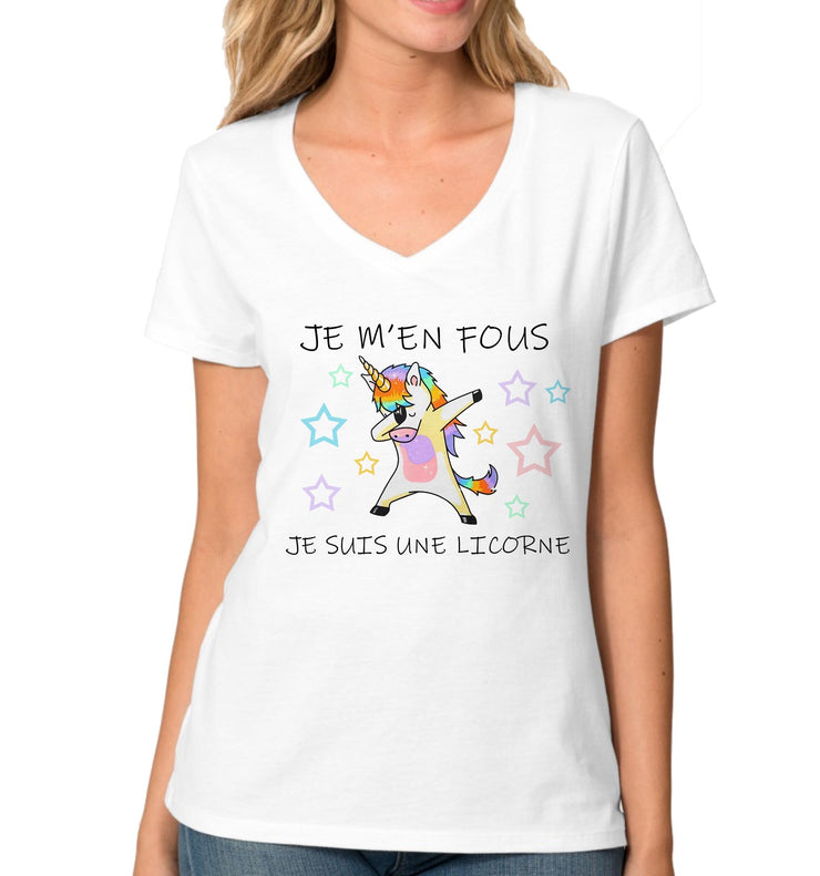 T-Shirt Femme Col V Licorne - je m&