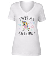 T-Shirt Femme Col V Licorne - j'peux pas j'ai licorne - Artist Deluxe