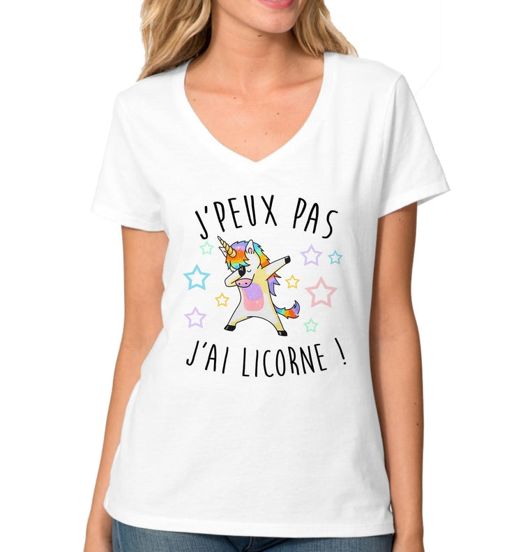 T-Shirt Femme Col V Licorne - j&