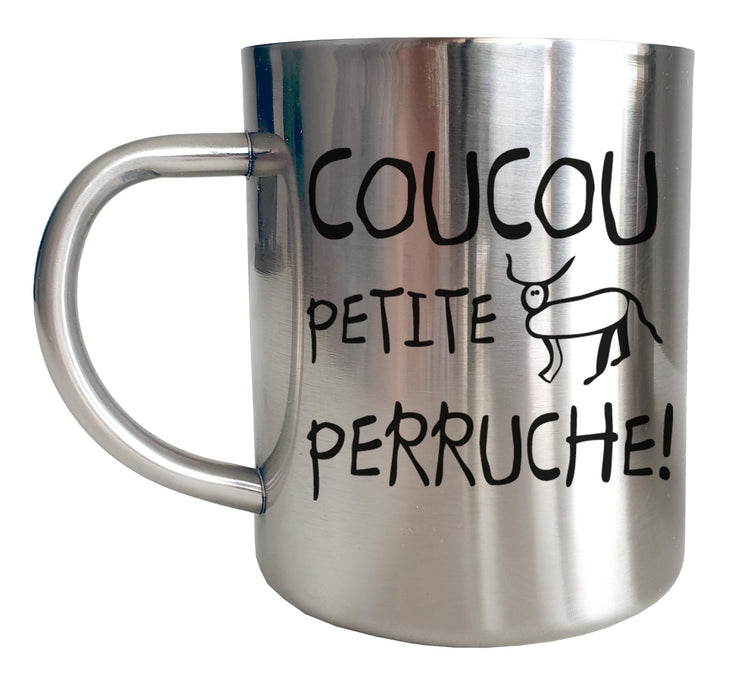 Mug Fun Inox chrome Metal - Coucou petite perruche - Artist Deluxe