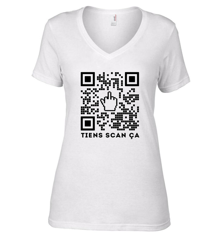 T-Shirt Resistance Femme Col V - Qr Code Fuck Scan ça - Artist Deluxe