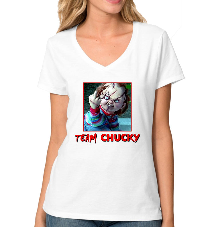 T-Shirt Femme Col V Horreur - Team Chucky - Artist Deluxe