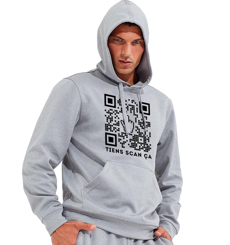 Sweat Fun à capuche Gris - QR CODE scan ça !